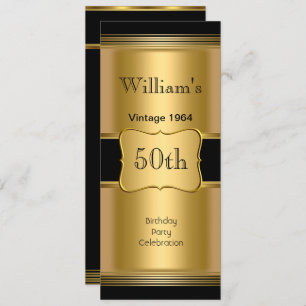 Mens 50th Birthday Party Gold Black Vintage Invitation
