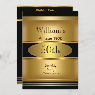Mens 50th Birthday Party Gold Black Vintage Invitation