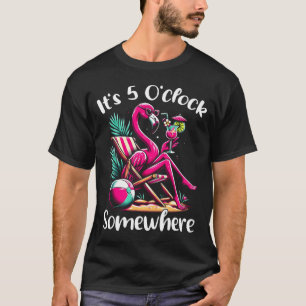 Mens 5 Oclock Somewhere Flamingo Drinking Beach T-Shirt