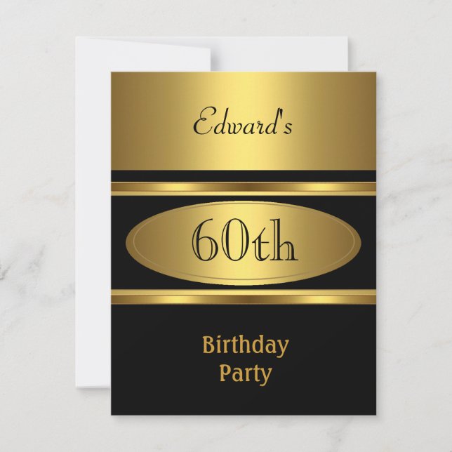 Mens 60th Birthday Party Gold Black Invitation (Front)