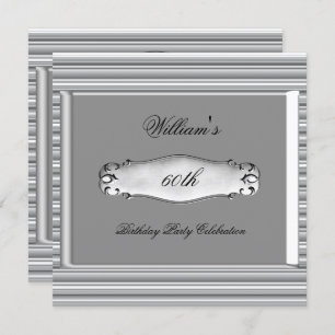 Mens 60th Birthday Party Silver Metal Mans Invitation