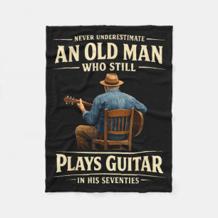 Mens 70th birthday acoustic guitar player vintage fleece blanket