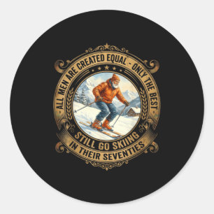 Mens 70th birthday goes skiing vintage skier classic round sticker