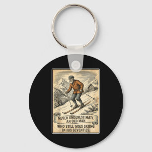 Mens 70th birthday goes skiing vintage skier key ring