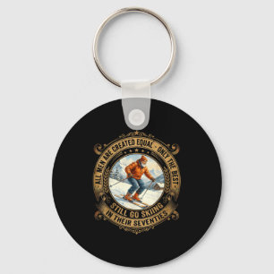 Mens 70th birthday goes skiing vintage skier key ring