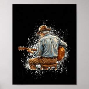 Mens 70th Birthday Guitar Play Illustration Poster