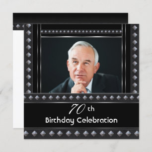 Mens 70th Birthday Party Black White Silver Invitation
