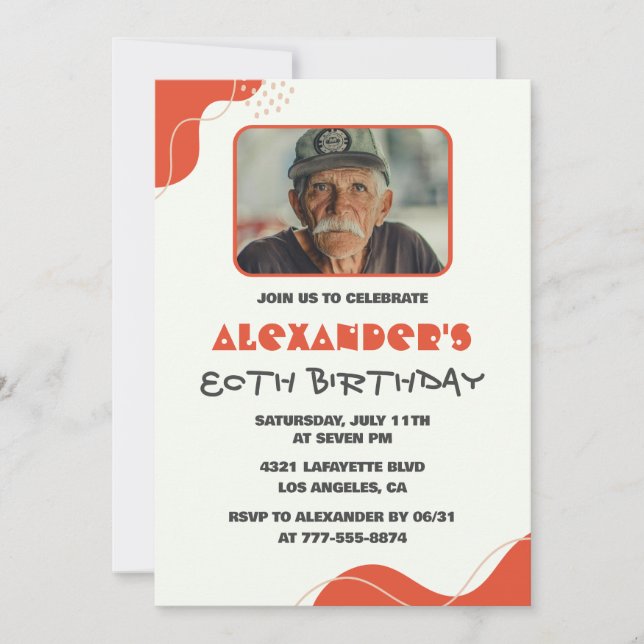 Mens 80th birthday invitations Modern Photo Red (Front)