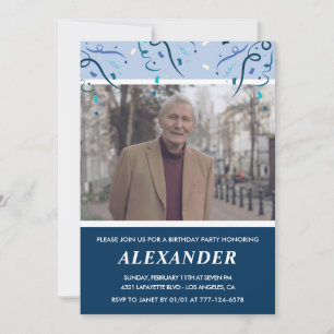 Mens 80th birthday invitations Photo Navy Blue