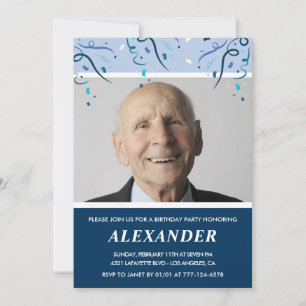 Mens 90th birthday invitations Photo Navy Blue