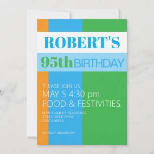 Mens 95th Birthday Party Invitation