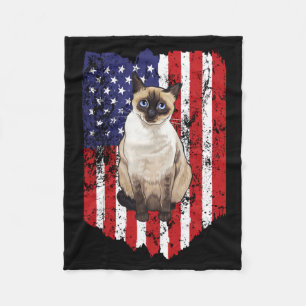Mens Aamerican Flag Siamese 4th Of July Cat Fleece Blanket