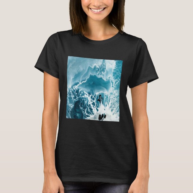 Mens Abstract Blue Ocean Waves Pattern Modern Art T-Shirt (Front)