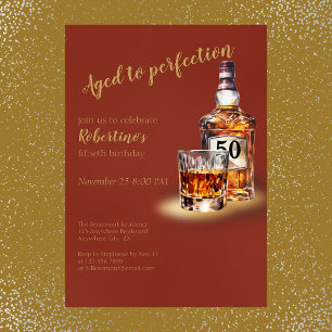Men's Aged to Perfection Whiskey 50th Birthday Invitation