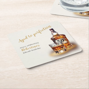 Men's Aged to Perfection Whiskey 50th Birthday Square Paper Coaster