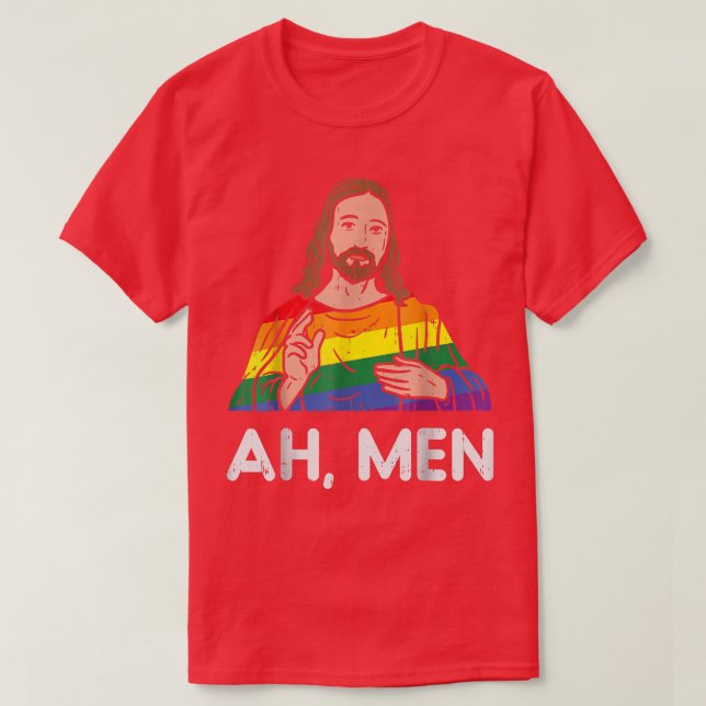 Mens Ah Men Rainbow Gay Jesus Christian LGBT Pride T-Shirt (Design Front)