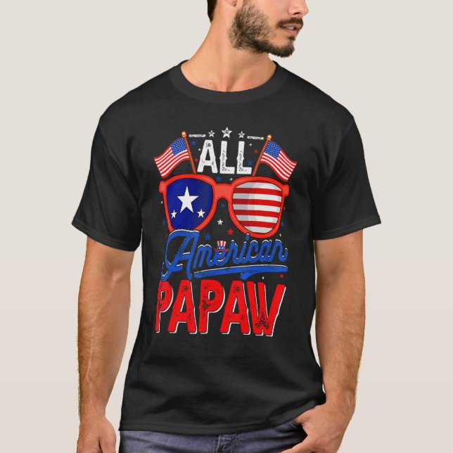 Mens All American Papaw 4th Of July Usa Flag Sungl T-Shirt (Front)