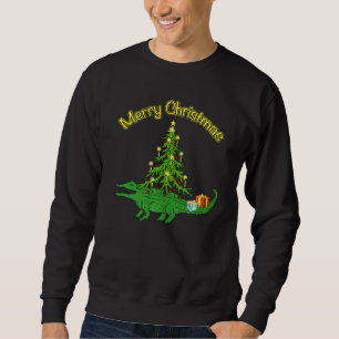 Mens Alligator Gator With Xmas Tree Holiday Merry Sweatshirt