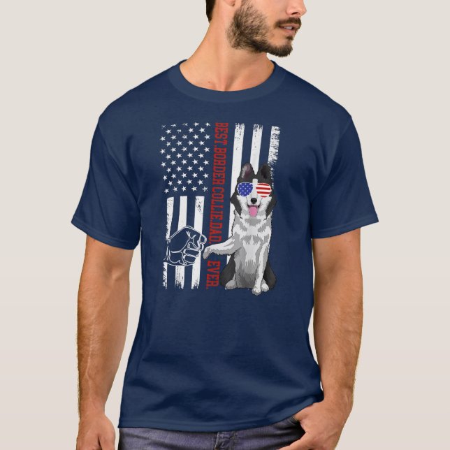 Mens American Flag Best Border Collie Dad Ever T-Shirt (Front)
