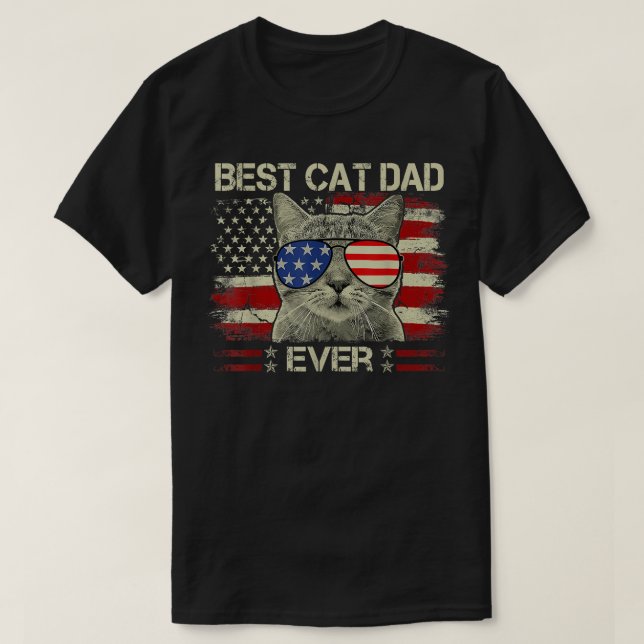Mens American Flag Best Cat Dad Ever Funny Cat Dad T-Shirt (Design Front)