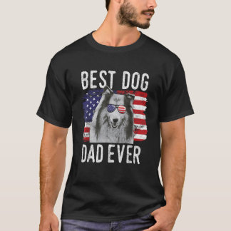 Mens American Flag Best Dog Dad Ever Collie USA  T-Shirt