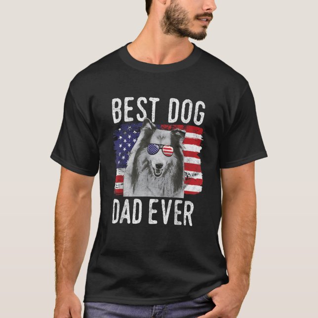 Mens American Flag Best Dog Dad Ever Collie USA  T-Shirt (Front)