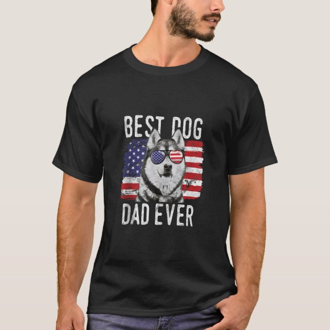 Mens American Flag Best Dog Dad Ever Siberian Husk T-Shirt (Front)