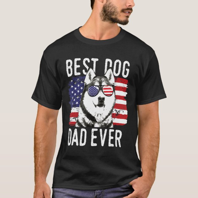 Mens American Flag Best Dog Dad Ever Siberian Husk T-Shirt (Front)