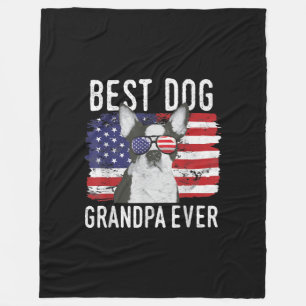 Mens American Flag Best Dog Grandpa Ever Boston Fleece Blanket