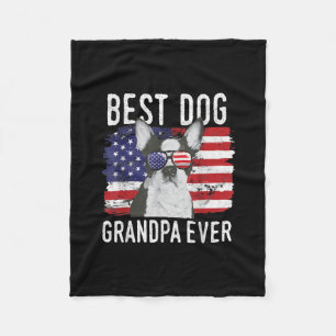 Mens American Flag Best Dog Grandpa Ever Boston Fleece Blanket