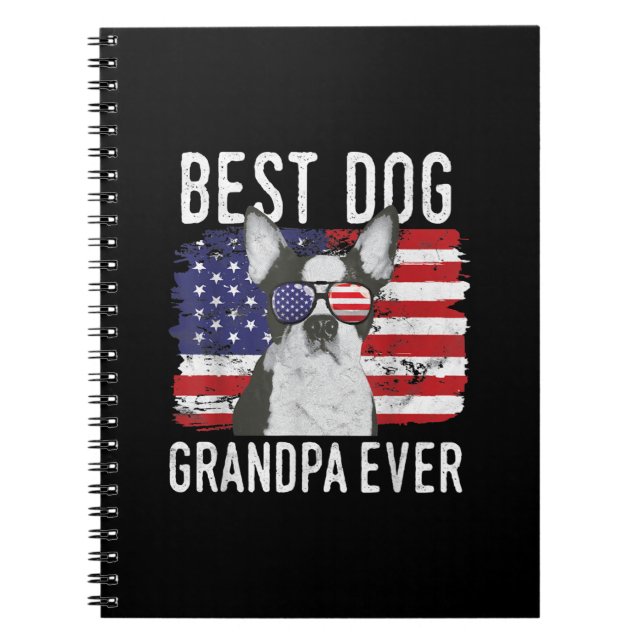 Mens American Flag Best Dog Grandpa Ever Boston Notebook (Front)