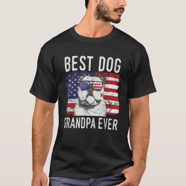 Mens American Flag Best Dog Grandpa Ever Bulldogs  T-Shirt (Front)