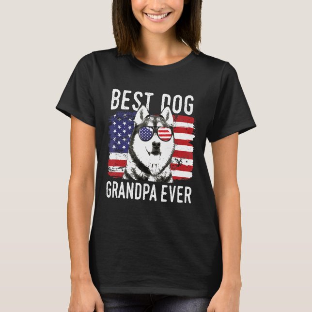 Mens American Flag Best Dog Grandpa Ever Siberian  T-Shirt (Front)