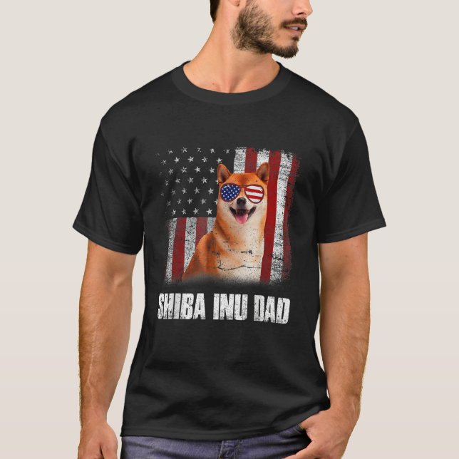 Mens American Flag Best Shiba Inu Dad Ever Dog Dad T-Shirt (Front)