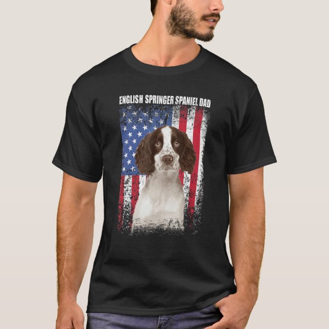 Mens American Flag English Springer Spaniel Dad Fa T-Shirt (Front)