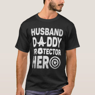 Mens American Flag Husband Daddy Protector Hero Fa T-Shirt
