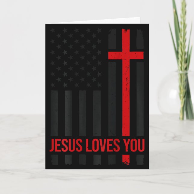 Mens American Flag Jesus Loves You Christian Faith Card (Front)