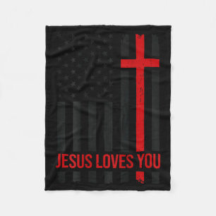 Mens American Flag Jesus Loves You Christian Faith Fleece Blanket