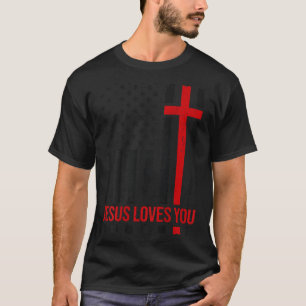 Mens American Flag Jesus Loves You Christian Faith T-Shirt