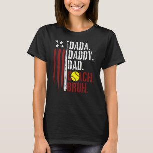 Mens American Flag Softball Coach Dad Daddy Father T-Shirt