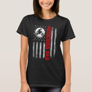 Mens American Flag Vintage Motocross Flag Dad Fath T-Shirt