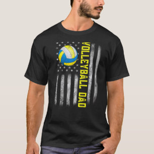 Mens American Flag Vintage Volleyball Flag Dad Fat T-Shirt