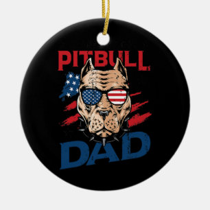 Mens American Pitbull Dad 4th of July  Ceramic Ornament