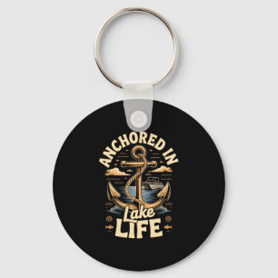 Mens anchored in lake life boating boat pontoon key ring
