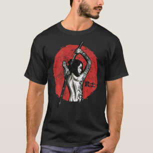 Mens Ancient Japanese Warrior on back  Retro Femal T-Shirt