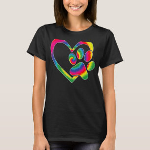 Mens Animal Rescue Dog Cat Paw Heart Print Tie Dye T-Shirt
