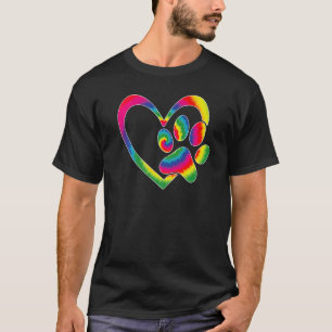 Mens Animal Rescue Dog Cat Paw Heart Print Tie Dye T-Shirt