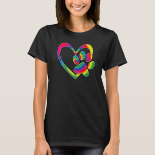 Mens Animal Rescue Dog Cat Paw Heart Print Tie Dye T-Shirt