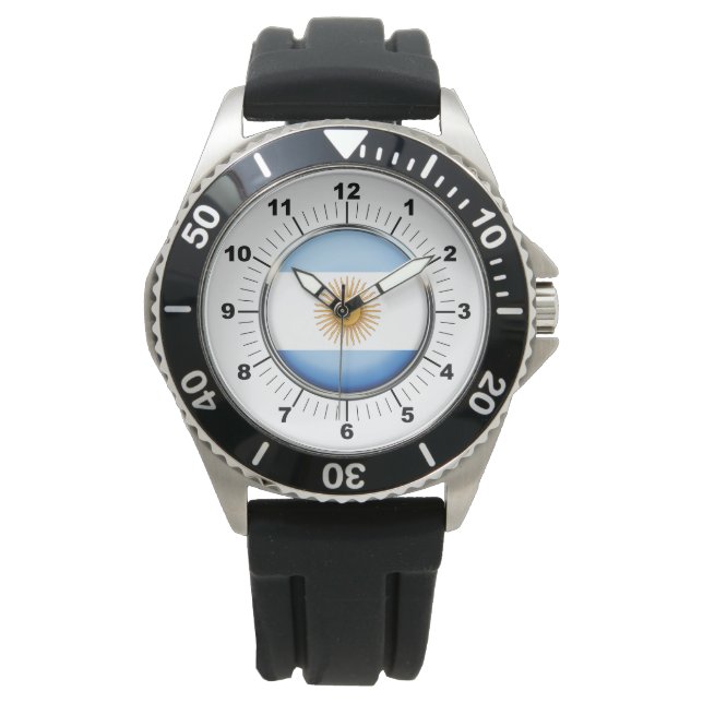 Men's Argentina Flag Crown Black Rubber Watch (Front)