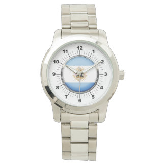 Men's Argentina Flag Oversized Silver Watch